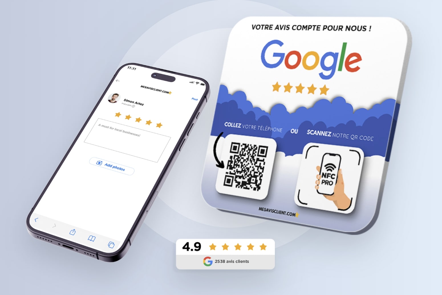 Plaque avis Google NFC sans contact Pro commerce